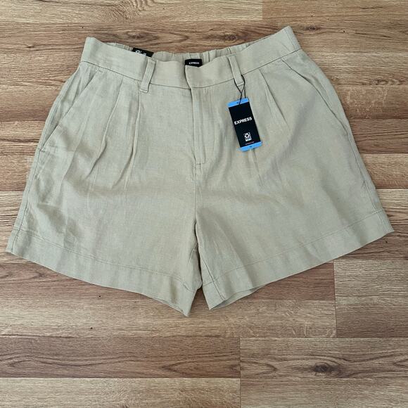 Express Women Linen Blend Beige Chino Shorts Size 10 NWT MSRP $70 - Picture 9 of 9